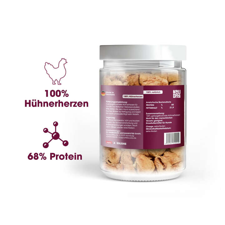 KAUDAS Hundeleckerli HühnerherzenPur Natursnack